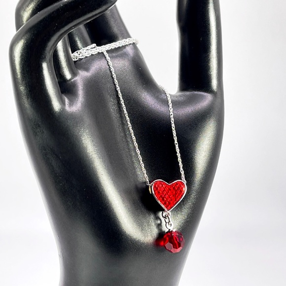 Yours Truly Sterling Silver Red Heart Necklace Made with Swarovski Crystal - NEW - Picture 10 of 11